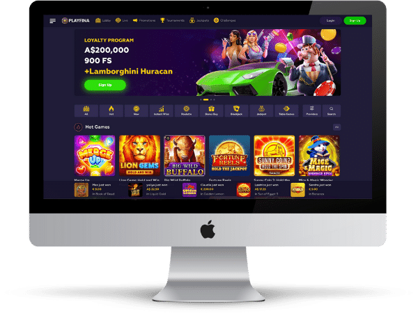 Playfina casino computer screenshot