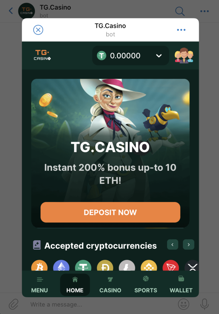 TG.Casino screenshot on a mobile